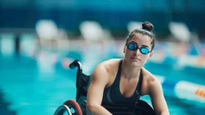 swimmer with a physical disability. Generate by AI.